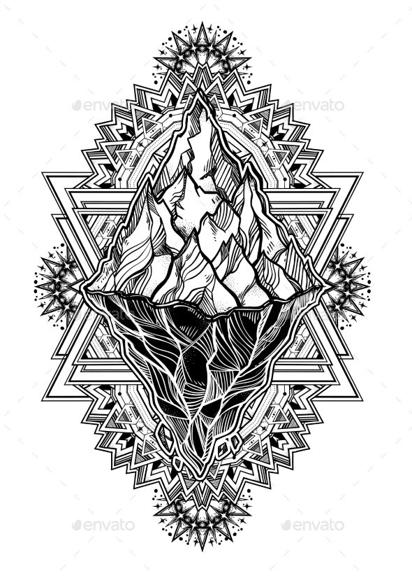 590x826 hand drawn beautiful iceberg, sky in geometric hand drawn - Iceberg Line Drawing