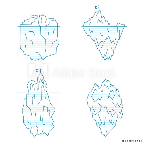 500x500 Iceberg Line Style Set Vector - Iceberg Line Drawing