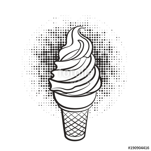 500x500 Black Outline Ice Cream Cone Over Dot Pattern Vector Drawing - Icecream Cone Drawing