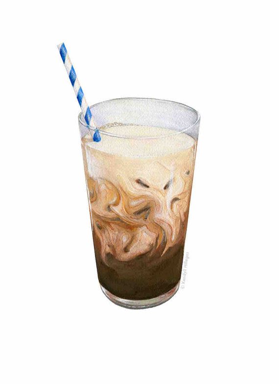 570x784 iced coffee art food beverage illustration art for kitchen - Iced Coffee Drawing