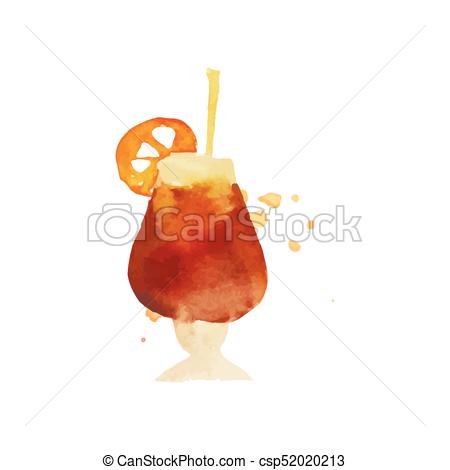 450x470 Cocktail Or Iced Tea Colorful Hand Drawn Watercolor Vector - Iced Tea Drawing