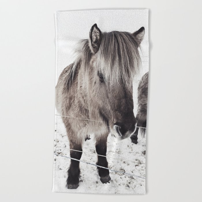 700x700 snowy icelandic horse bw beach towel - Icelandic Horse Drawing