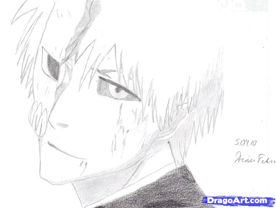 883x668 How To Draw Ichigo Half Hollow, Step - Ichigo Drawing