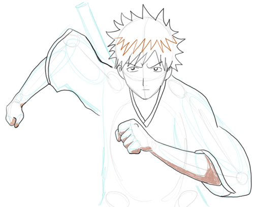 500x407 how to draw ichigo kurosaki from bleach in step - Ichigo Kurosaki Drawing