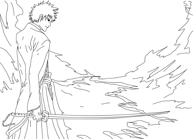 640x460 Ichigo Kurosaki Lineart - Ichigo Kurosaki Drawing