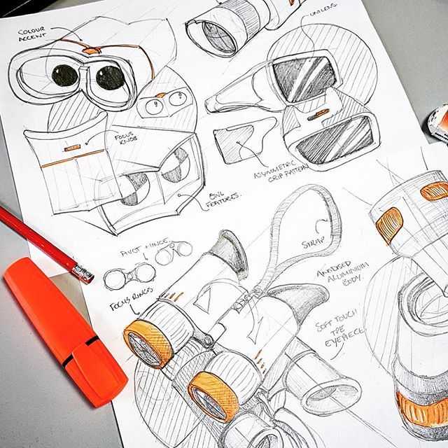 640x640 Binocular Ideation Sketches Pencil And Highlighter Binoculars - Ideation Drawing