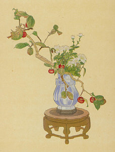 228x300 persimmon and white chrysanthemum an drawing - Ikebana Drawing