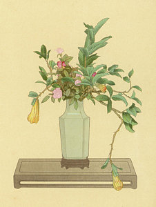 226x300 horned orange and rose used with a vase drawing - Ikebana Drawing