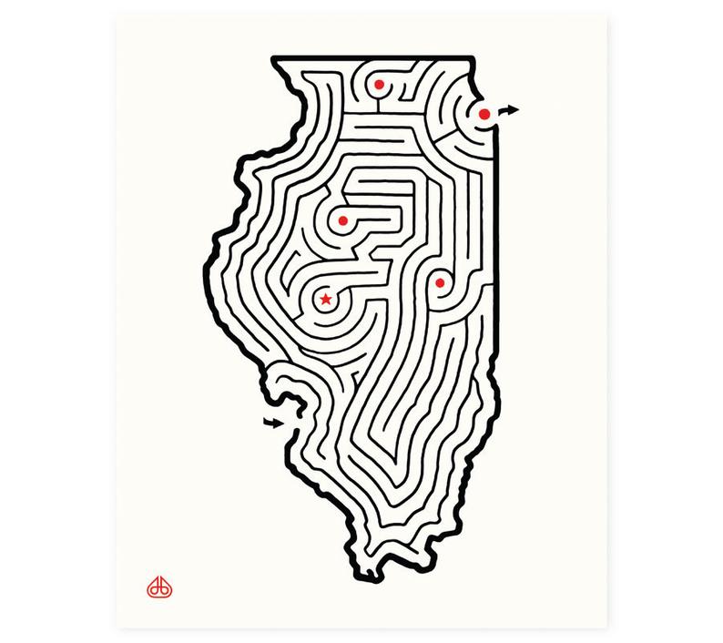 794x706 Illinois Map State Maze Print Hand Drawn Design Etsy - Illinois Drawing