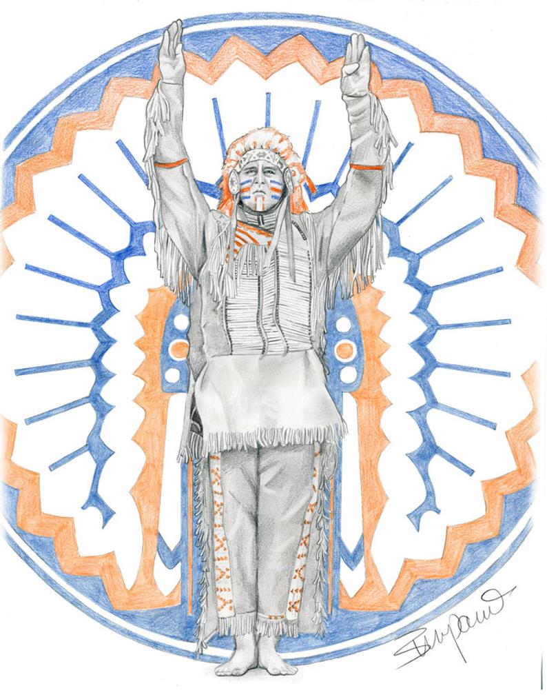 794x1011 University Of Illinois Chief Illiniwek Drawing Etsy - Illinois Drawing