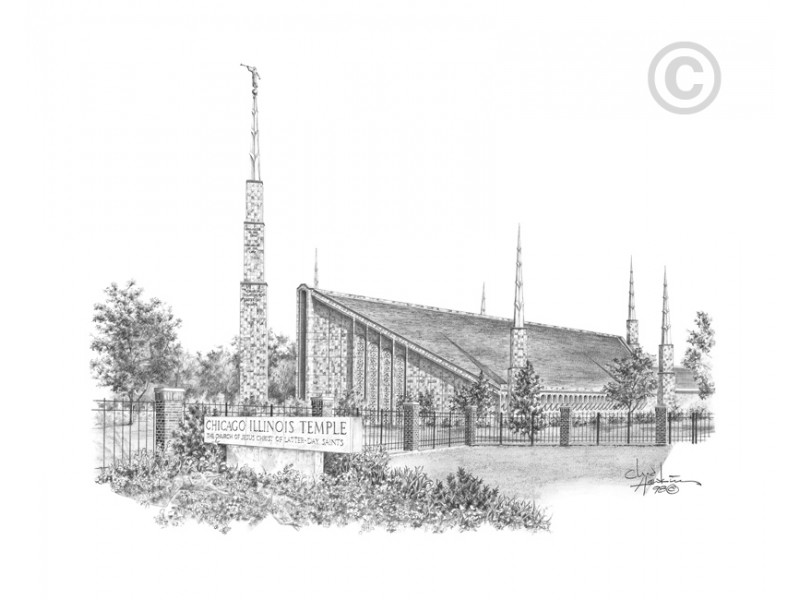 800x600 Chicago Illinois Temple Drawing - Illinois Drawing