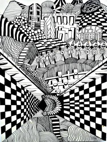 375x496 Illuminati Cityscape Drawing - Illuminati Drawing