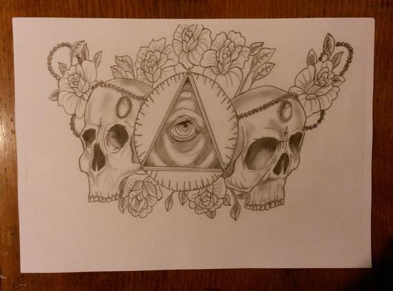 570x422 My Drawing Of Skulls And Illuminati Eye Etsy - Illuminati Eye Drawing