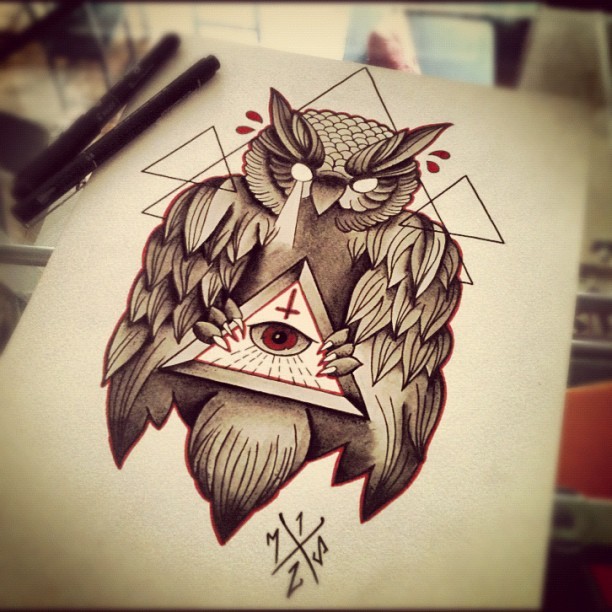 612x612 Matt Chaos Tattoo Owl Is Done ! - Illuminati Triangle Drawing