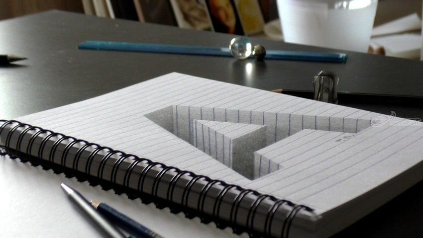 850x479 Drawing Of A Hole Letter A In Line Paper Trick Art Optical - Illusion Art Drawing