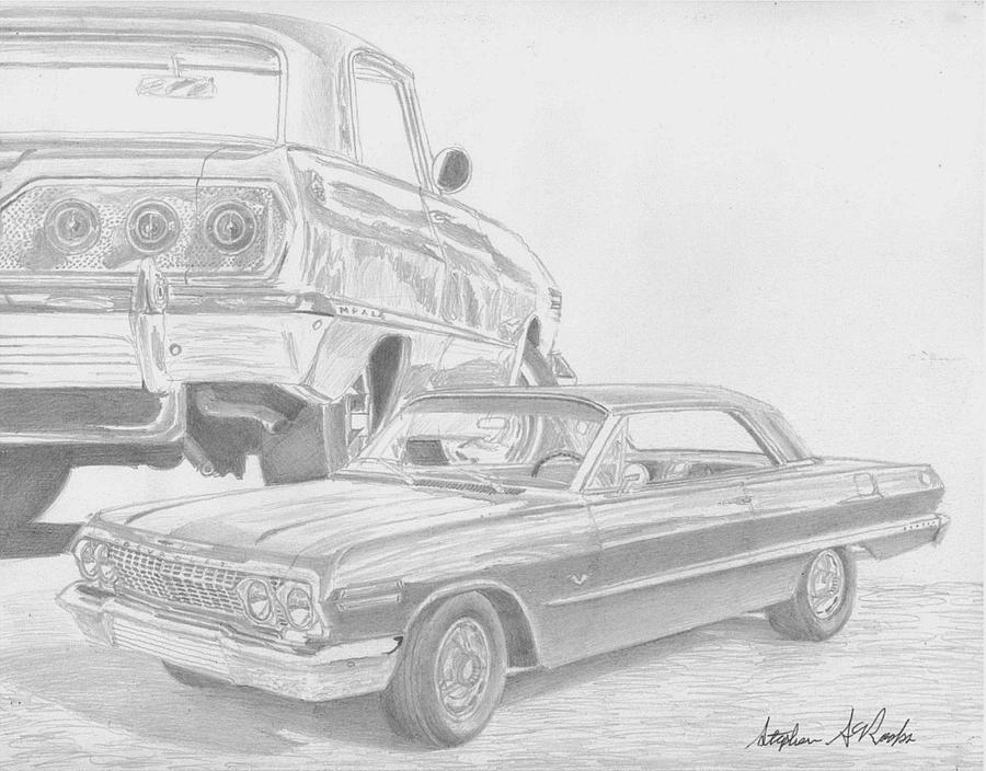 900x704 chevrolet impala ss classic car art print drawing - Impala Drawing.