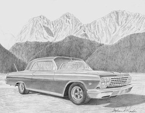 300x233 chevrolet impala ss classic car art print drawing - Impala Drawing
