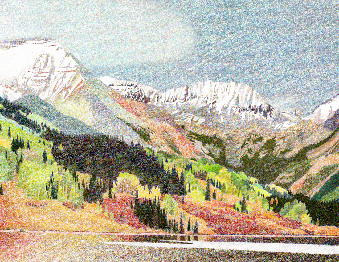 1100x853 Impression Evergreen Trout Lake - Impression Drawing