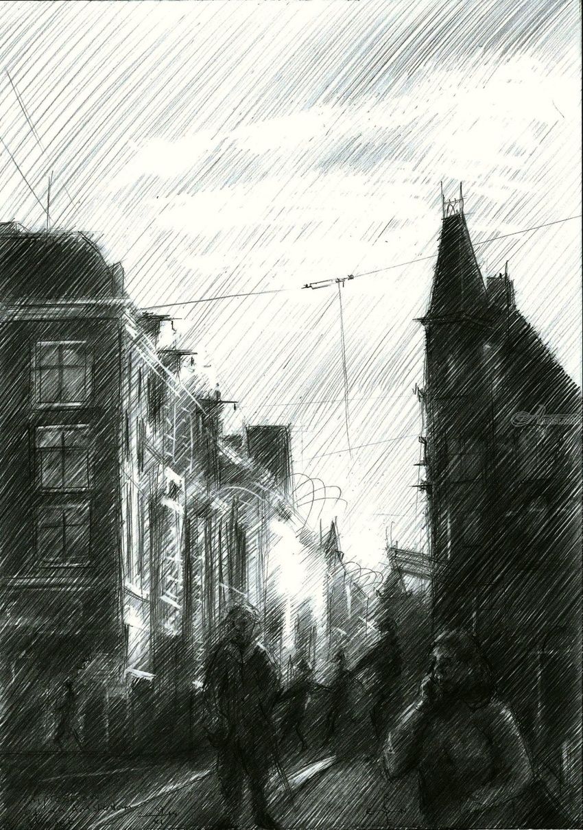 850x1210 Impression Of An Amsterdam Sunset - Impression Drawing
