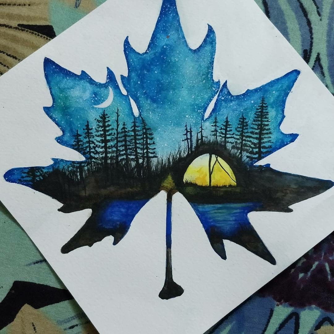 1080x1080 Maple Leaf Impression Water Painting Painting Ideas Painting - Impression Drawing