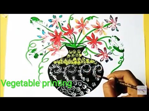 480x360 Vegetable Printing Vegetable Impression Drawing Flower Pot - Impression Drawing