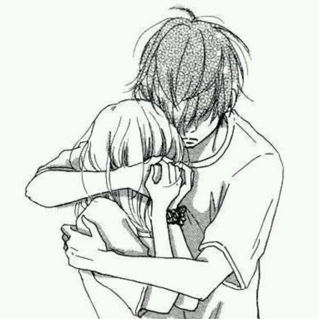 1024x1024 Anime Girl In Love Drawing Sad Anime Couple Hugging Sketch Sad - In Love Drawings