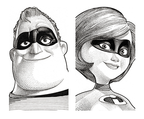 496x412 Wall Street Journal Portraits - Incredibles Drawing
