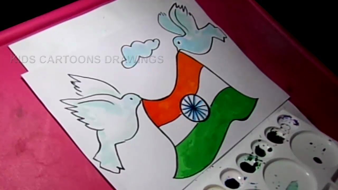1280x720 how to draw happy independence day flag and pigeon drawing - Independence Drawing
