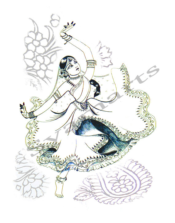 570x725 The Dancer Archival Art Print Ink Line Drawing, Line Art, Indian - India Drawing