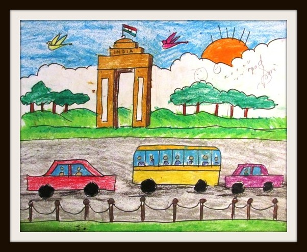 602x494 children drawing trip to india gate - India Drawing For Kids