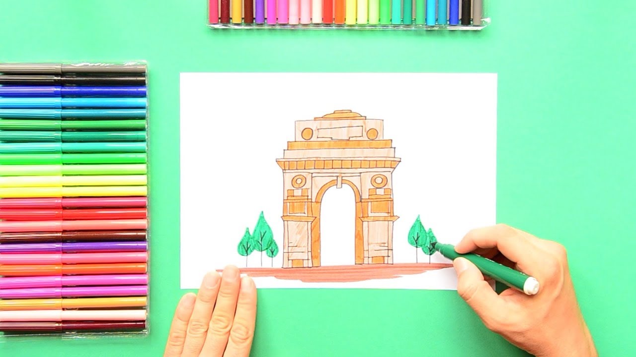 1280x720 How To Draw India Gate, New Delhi - India Gate Drawing
