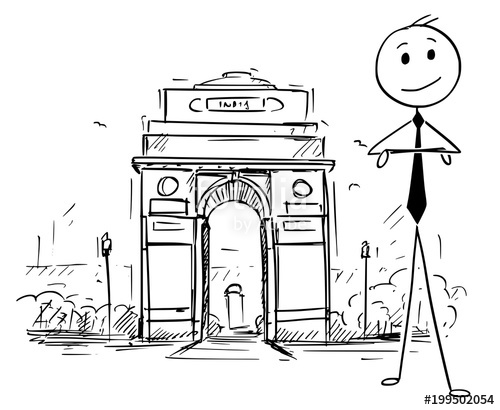500x410 Cartoon Stick Man Drawing Conceptual Illustration Of Businessman - India Gate Drawing
