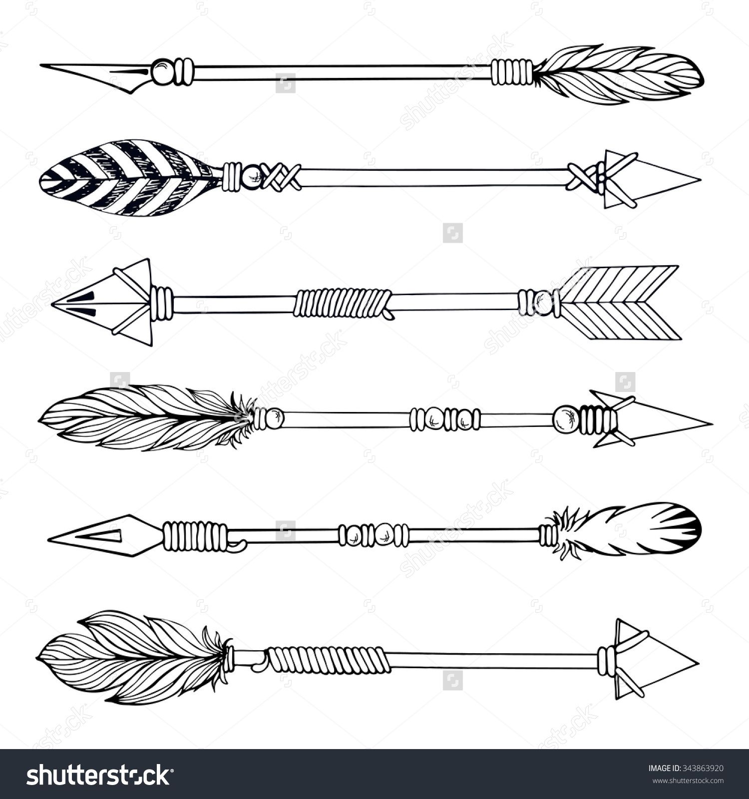 1500x1600 tribal indian arrow set ethnic hand drawn vector illustration - Indian Arrow Drawing