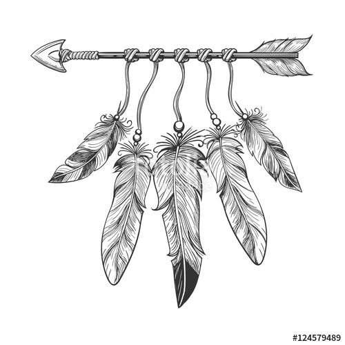 500x500 Vintage Nativity Hand Drawn Arrow With Feathers Tribal Boho - Indian Arrow Drawing