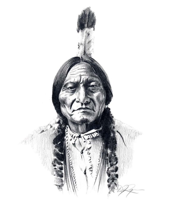 570x693 Chief Sitting Bull Pencil Drawing American Indian Art Print - Indian Art Drawing