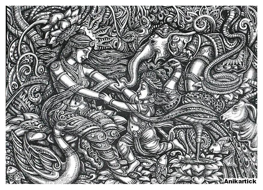 876x633 god vishnu god krishna art drawing sketches pen drawing - Indian Art Drawing