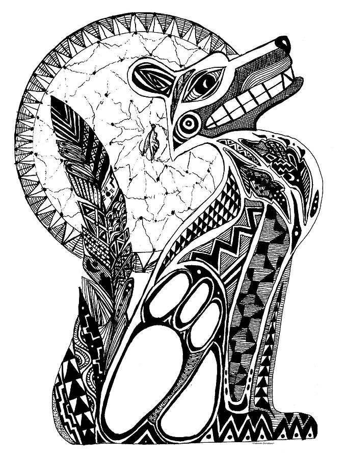 677x900 Abstract Coyote Drawing - Indian Art Drawing