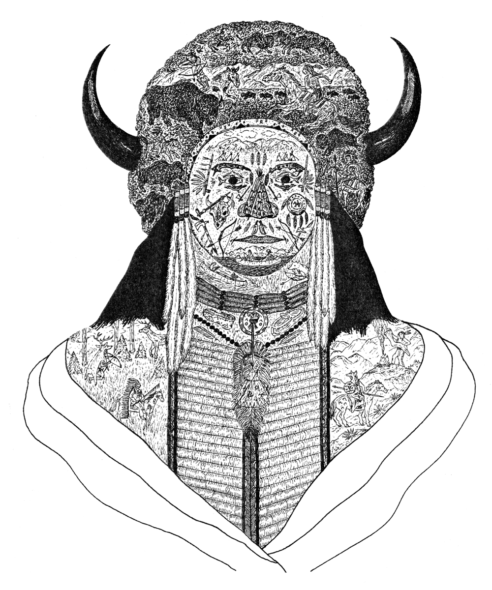 1000x1200 Dull Knife, Indian X Ink Drawing Chazmania - Indian Chief Drawing