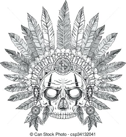 434x470 indian chief headdress chief skull indian chief headdress tattoo - Indian Chief Headdress Drawing