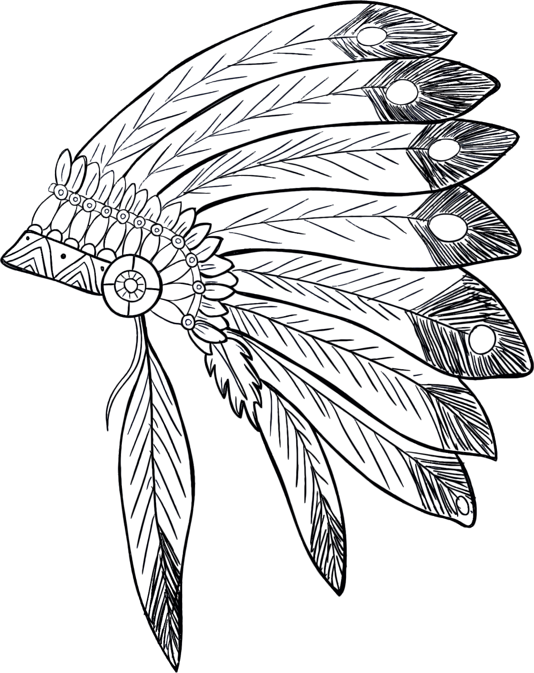1786x2250 Indian Headdress Clipart Black And White Great Free Clipart - Indian Chief Headdress Drawing