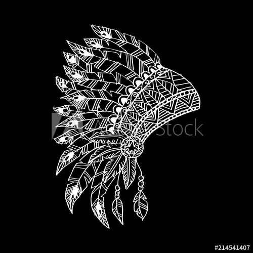 500x500 Line Art Hand Drawing Native American Indian Chief Headdress - Indian Chief Headdress Drawing