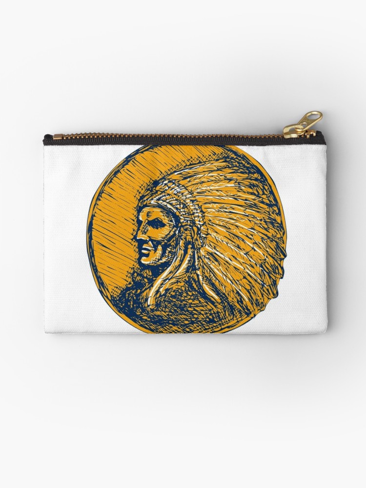 750x1000 Native American Indian Chief Headdress Drawing Studio Pouches - Indian Chief Headdress Drawing