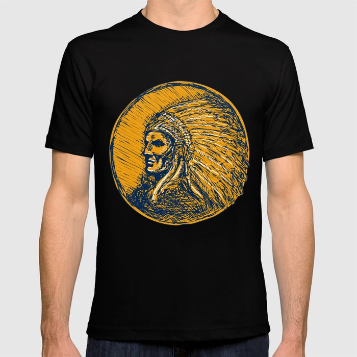 700x700 Native American Indian Chief Headdress Drawing T Shirt - Indian Chief Headdress Drawing