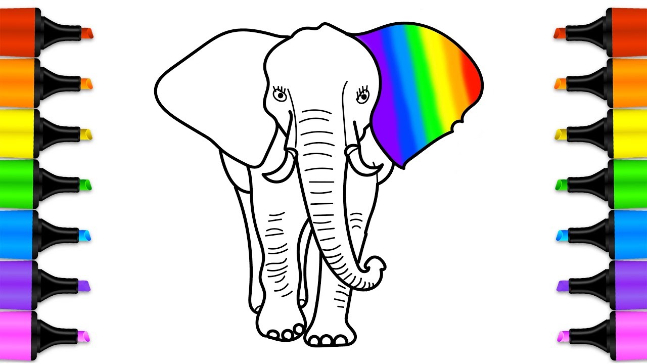 1280x720 How To Draw A Colored Elephant Wild Animals Color Pages - Indian Elephant Drawing Color