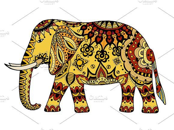 580x435 Decorated Indian Elephant Tangle Patterns Elephant, Indian - Indian Elephant Drawing Color