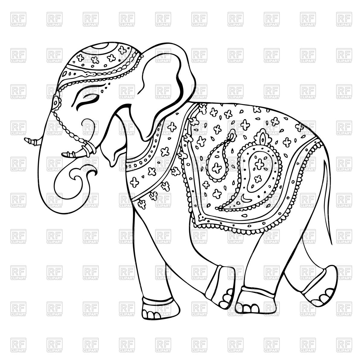 1200x1200 Elephant In Indian Style - Indian Elephant Line Drawing