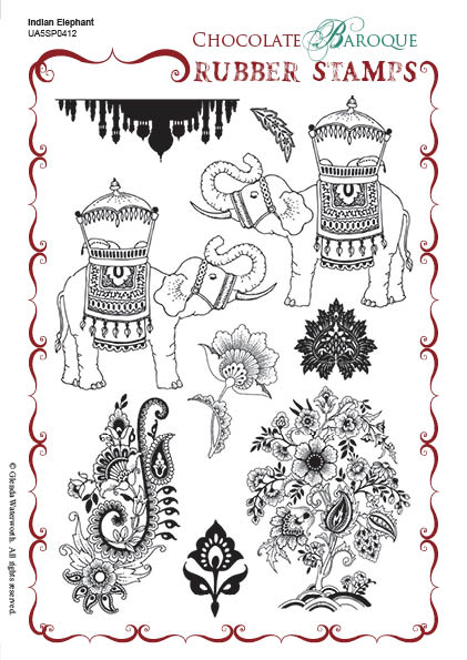 421x595 Indian Elephant Rubber Stamp Sheet - Indian Elephant Line Drawing