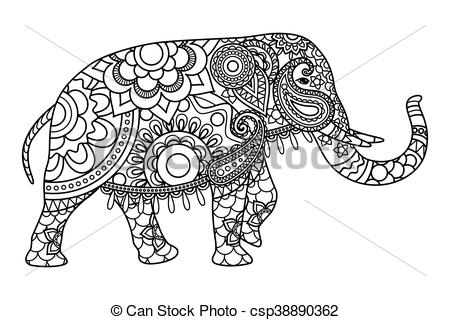 450x320 Indian Elephant Coloring Pages Template Vector Illustration - Indian Elephant Line Drawing