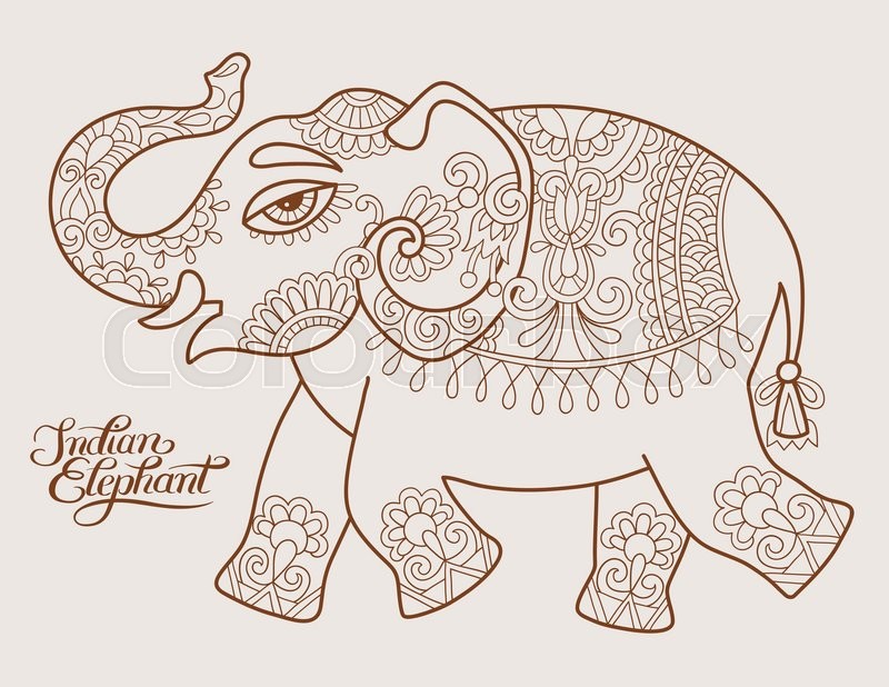 800x618 Original Stylized Ethnic Indian Stock Vector Colourbox - Indian Elephant Line Drawing