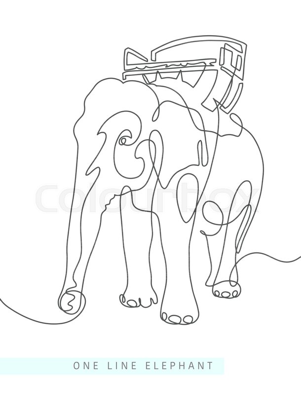 610x800 Continuous One Line Drawing Of Indian Stock Vector Colourbox - Indian Elephant Line Drawing